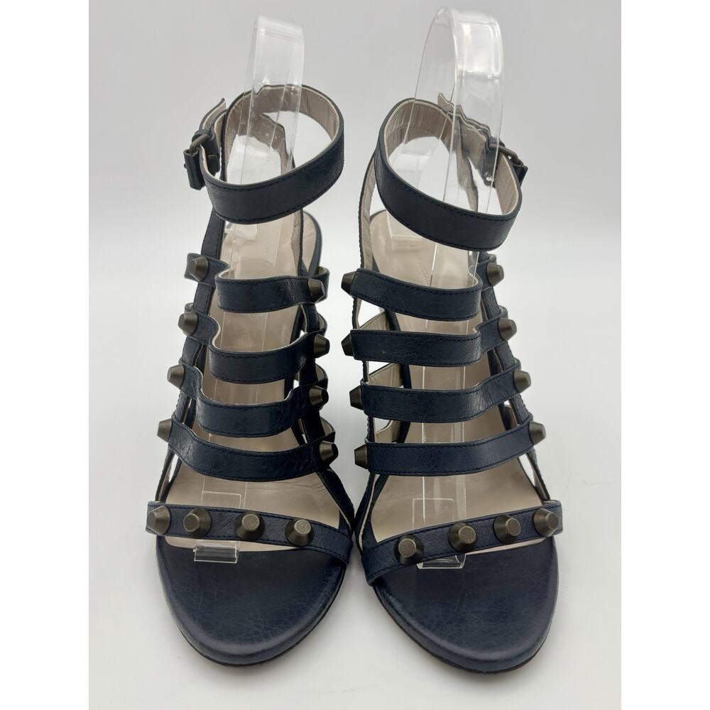 Balenciaga Wedge Sandals Navy Blue Leather Studded Size 39 / 9 Ankle Strap - Picture 4 of 15